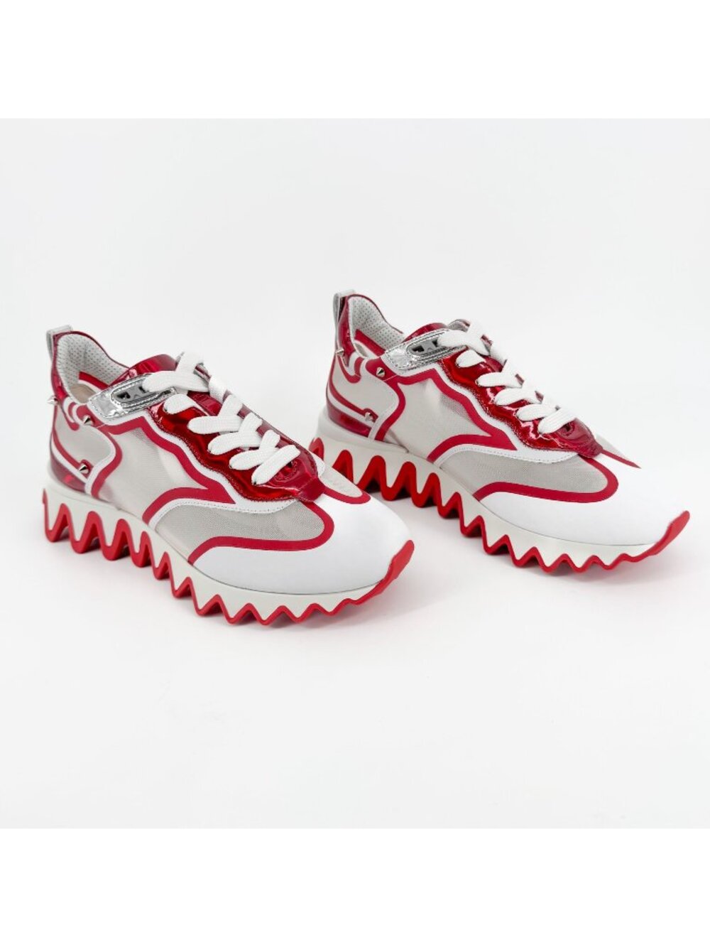 Christian Louboutin Sharkina Mesh Sneakers Size 37 US 7 White Red Loubishark 49